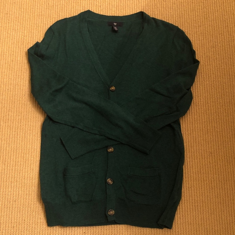 GAP Men's Forest Green V-Neck Button-Up Cardigan Preowned X-Small